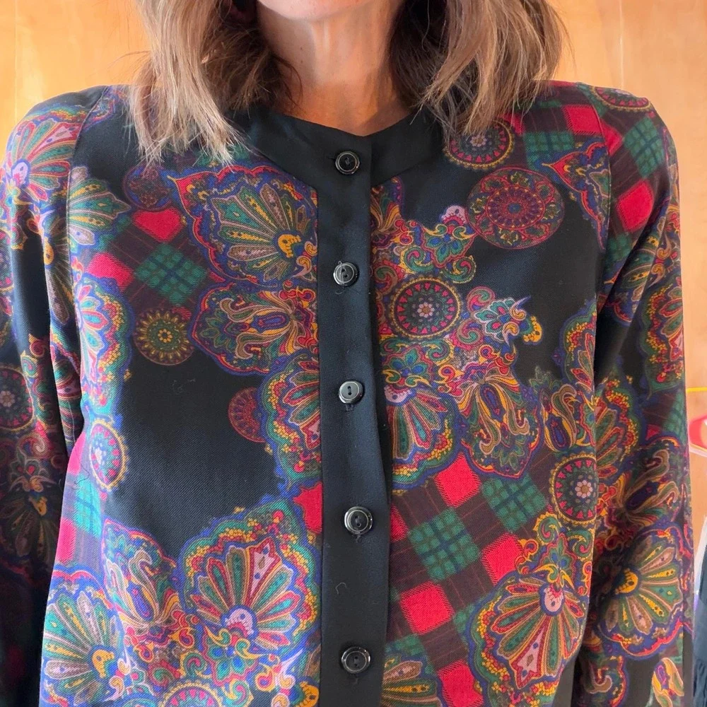 Vintage Gallant Paisley‎ Plaid Print Button Front Jacket Size Large